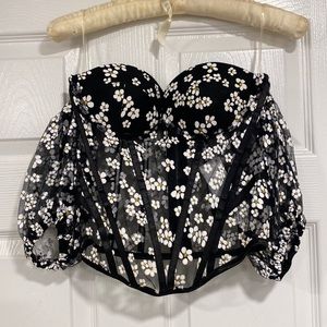 AKIRA - see through gorset Bardot top with daisies. Size M!